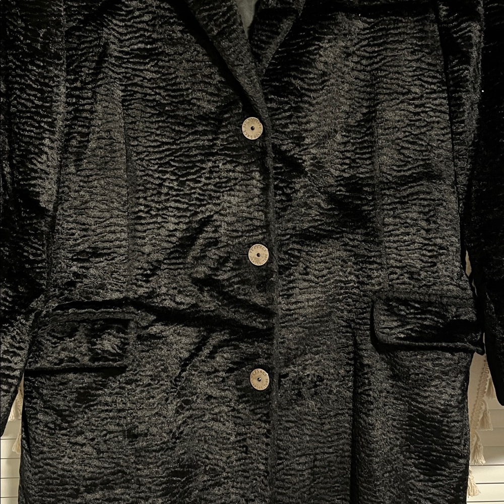 Versace Midnight Black Faux Fur Textured Coat - Picture 2 of 4